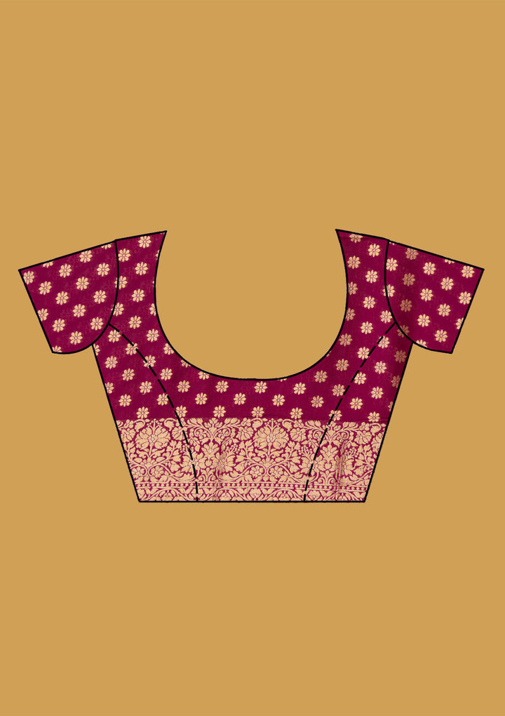 Wine Crepe Jaal Gold Zariwork Saree With Matching Blouse Piece