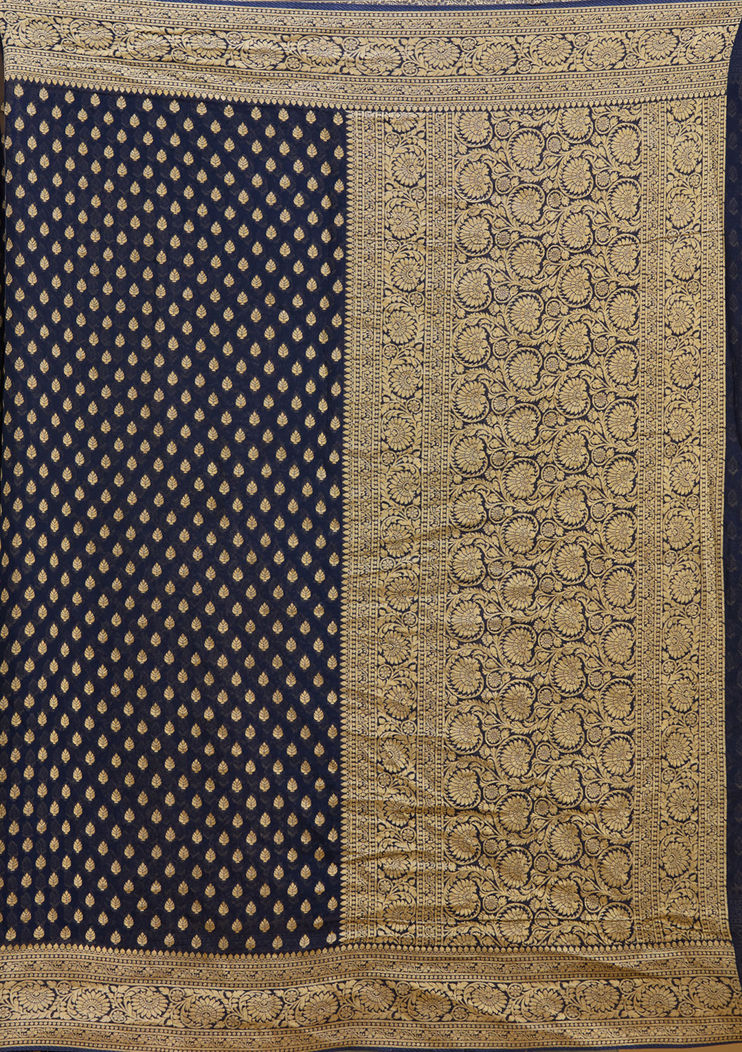 Navy Blue Georgette Buti Zariwork Saree With Matching Blouse Piece