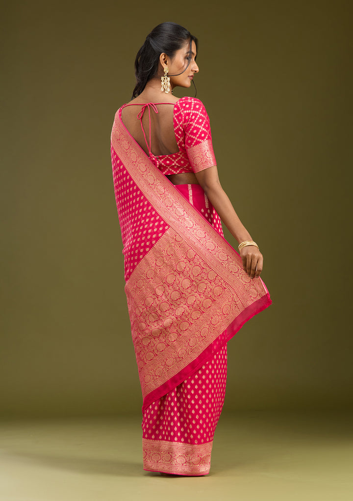 Pink Georgette Buti Zariwork Saree With Matching Blouse Piece