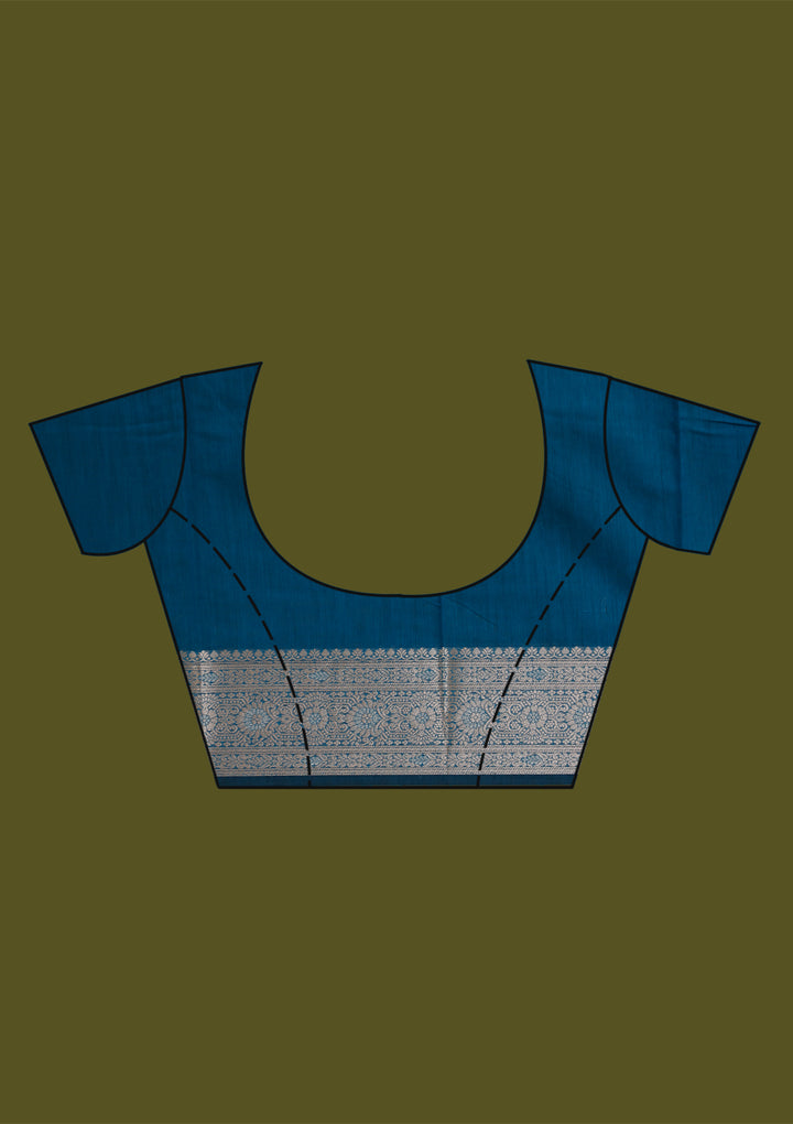 Peacock Blue Cotton Jaal Zariwork Saree With Matching Blouse Piece