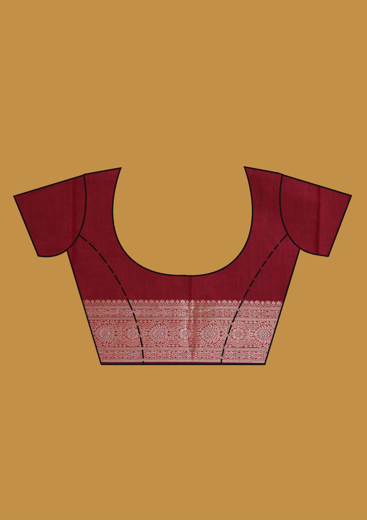Wine Cotton Jaal Zariwork Saree With Matching Blouse Piece