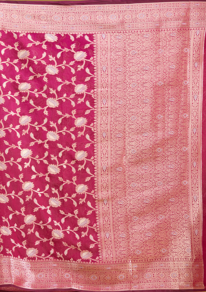 Wine Cotton Jaal Zariwork Saree With Matching Blouse Piece