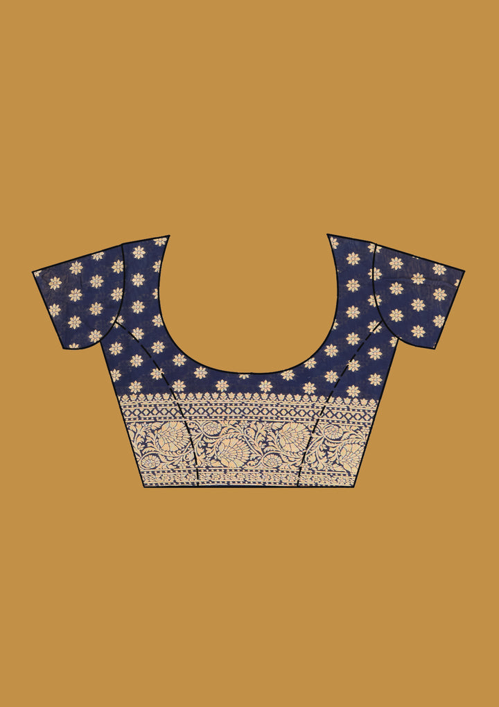 Navy Blue Crepe Jaal Zariwork Saree With Matching Blouse Piece