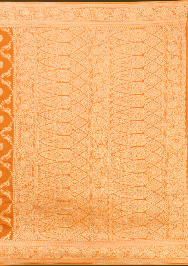 Orange Crepe Jaal Zariwork Saree With Matching Blouse Piece