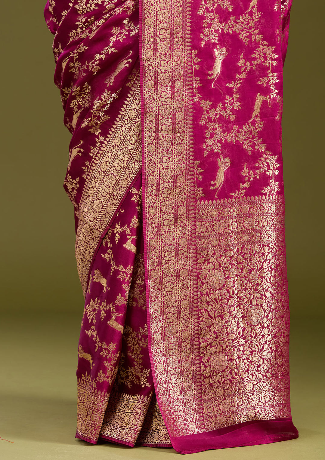 Wine Crepe Jaal Gold Zariwork Saree With Matching Blouse Piece