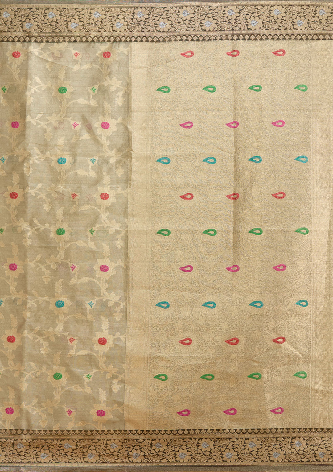 Light Grey Tissue Jaal Zariwork Saree With Matching Blouse Piece