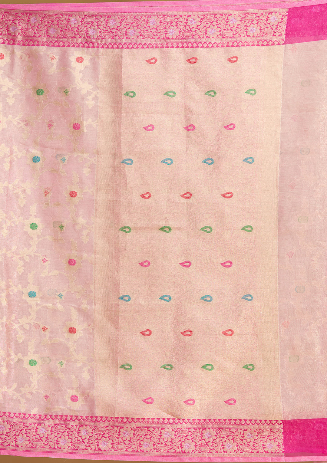 Pink Tissue Jaal Zariwork Saree With Matching Blouse Piece