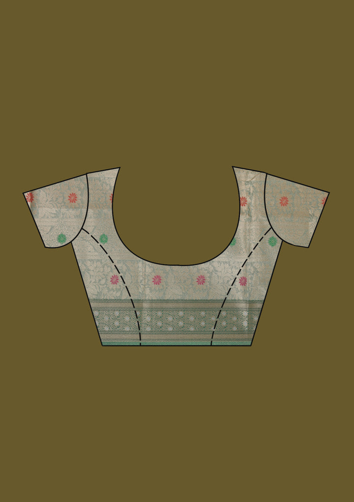 Sea Green Tissue Jaal Gold Zariwork Saree With Matching Blouse Piece