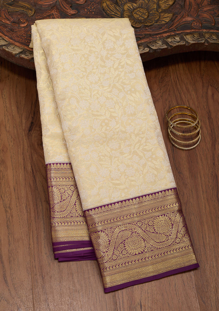 Gold Tissue Jaal Saree With Matching Blouse Piece