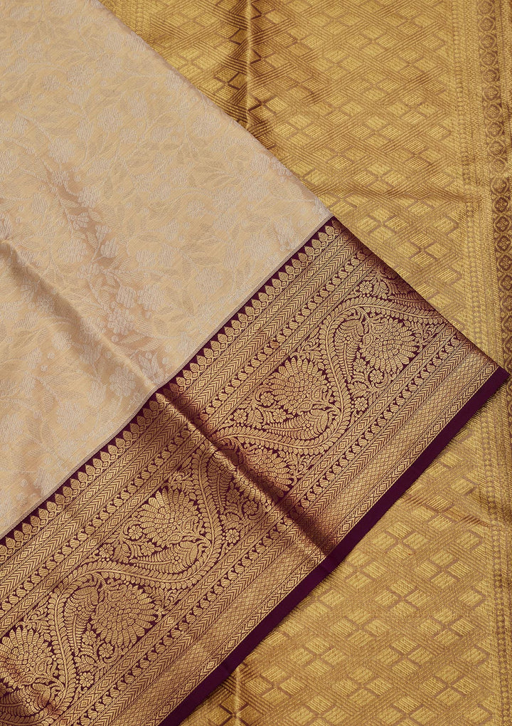 Gold Tissue Jaal Saree With Matching Blouse Piece