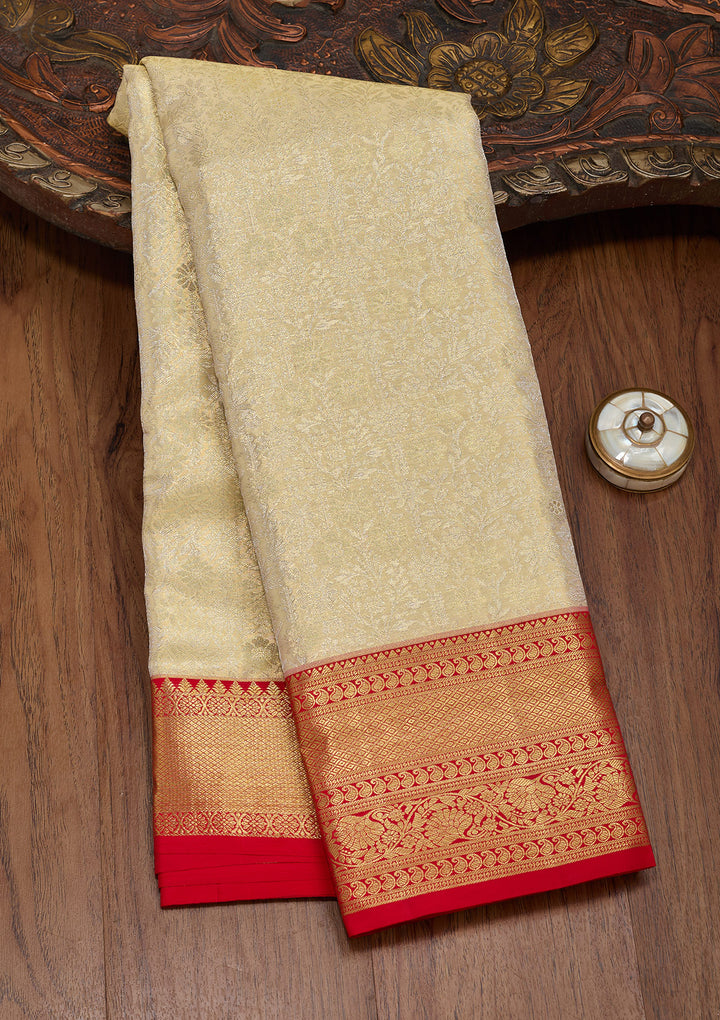 Gold Tissue Jaal Saree With Matching Blouse Piece