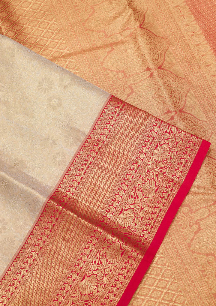 Gold Tissue Jaal Saree With Matching Blouse Piece