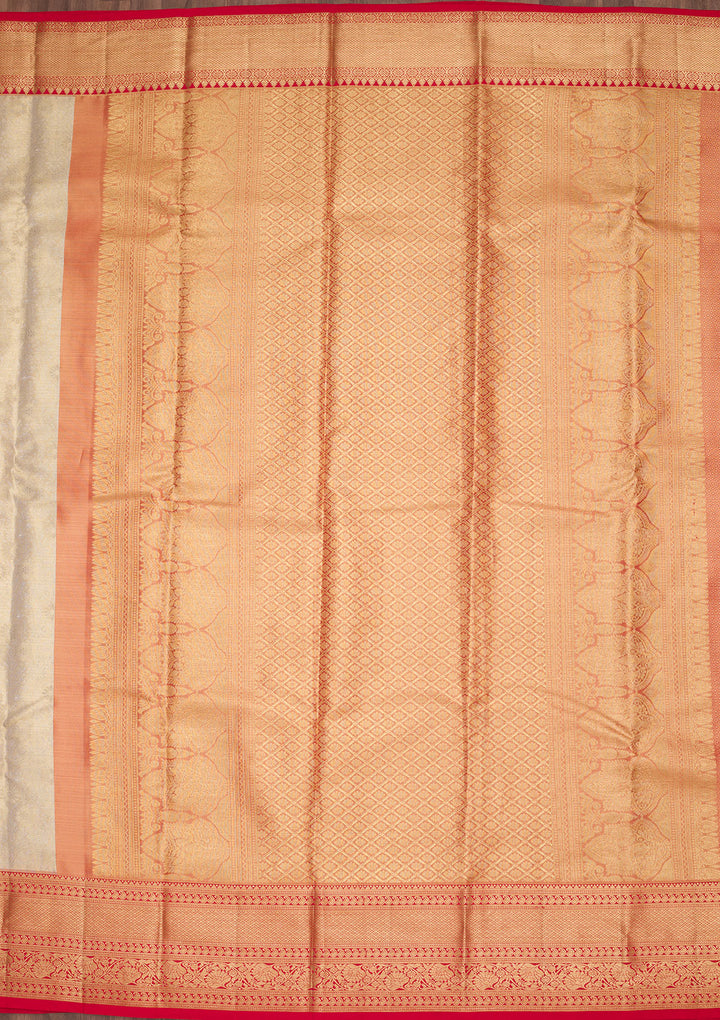 Gold Tissue Jaal Saree With Matching Blouse Piece