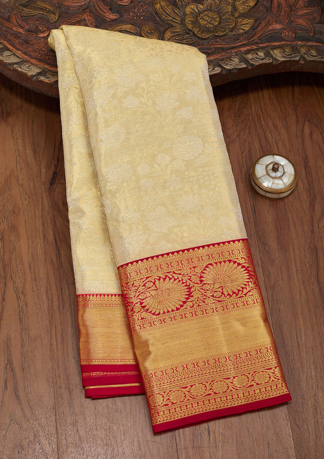 Gold Tissue Jaal Saree With Matching Blouse Piece