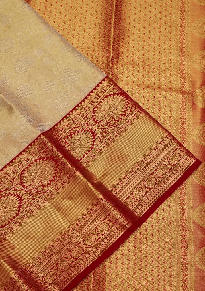 Gold Tissue Jaal Saree With Matching Blouse Piece