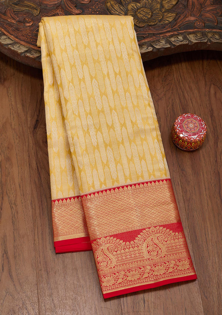 Yellow Silk Jaal Saree With Matching Blouse Piece