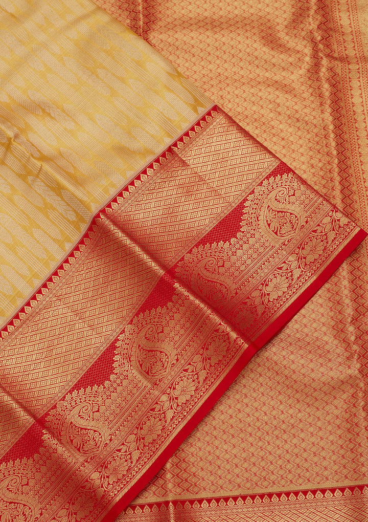 Yellow Silk Jaal Saree With Matching Blouse Piece