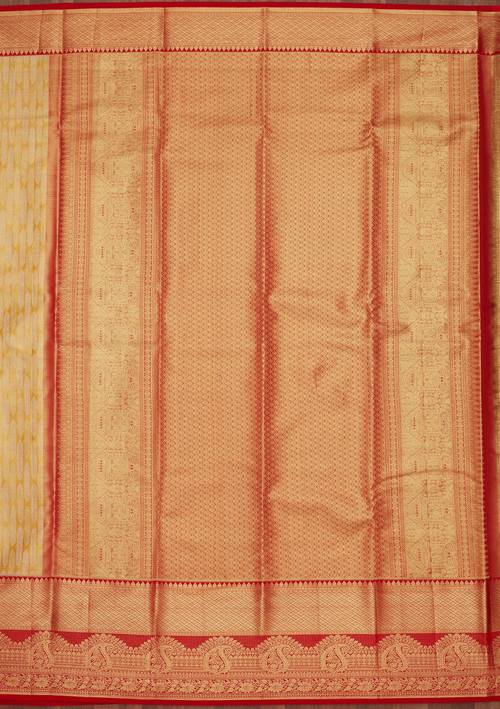 Yellow Silk Jaal Saree With Matching Blouse Piece