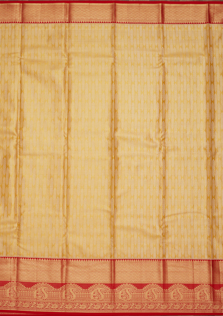 Yellow Silk Jaal Saree With Matching Blouse Piece