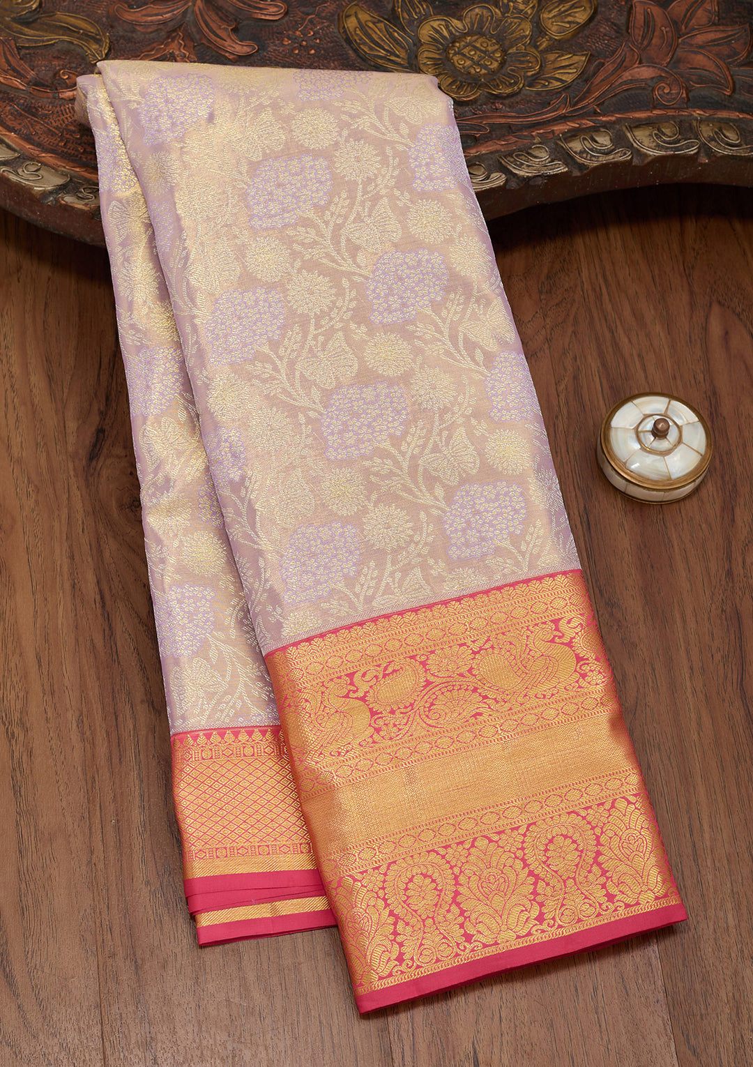 Mauve Silk Jaal Saree With Matching Blouse Piece