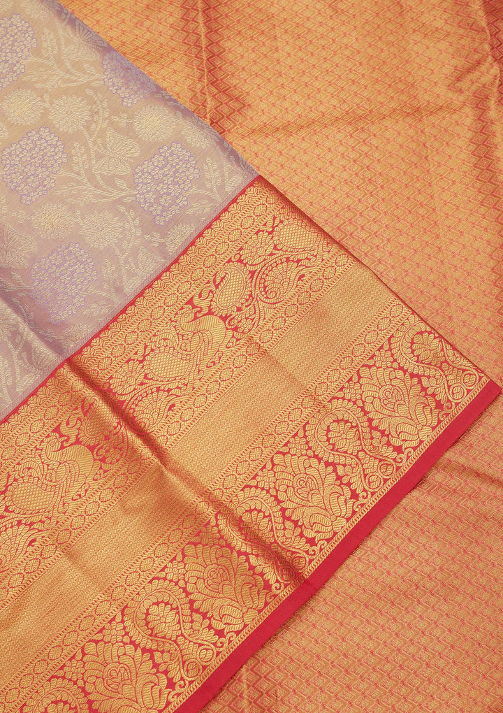 Mauve Silk Jaal Saree With Matching Blouse Piece