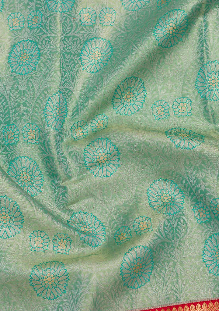 Sea Green Silk Jaal Saree With Matching Blouse Piece