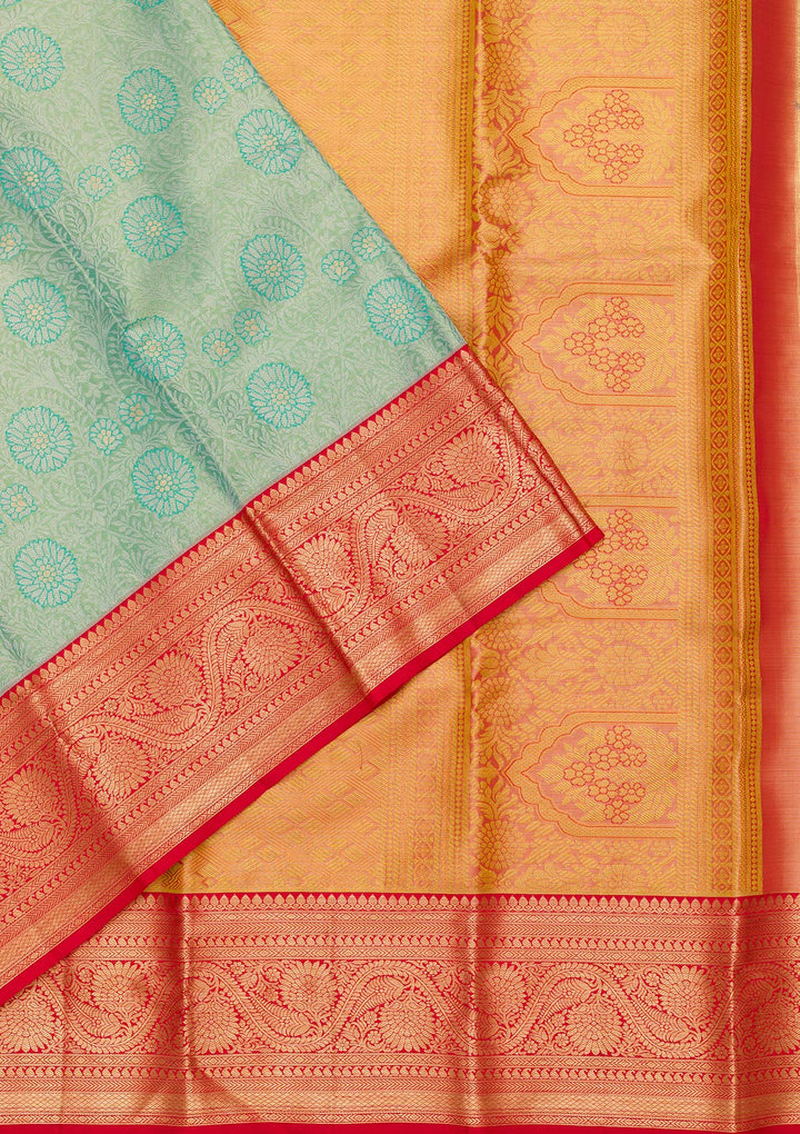 Sea Green Silk Jaal Saree With Matching Blouse Piece