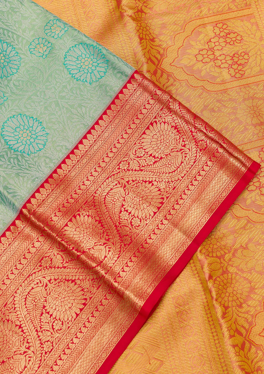 Sea Green Silk Jaal Saree With Matching Blouse Piece
