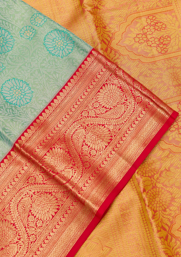Sea Green Silk Jaal Saree With Matching Blouse Piece