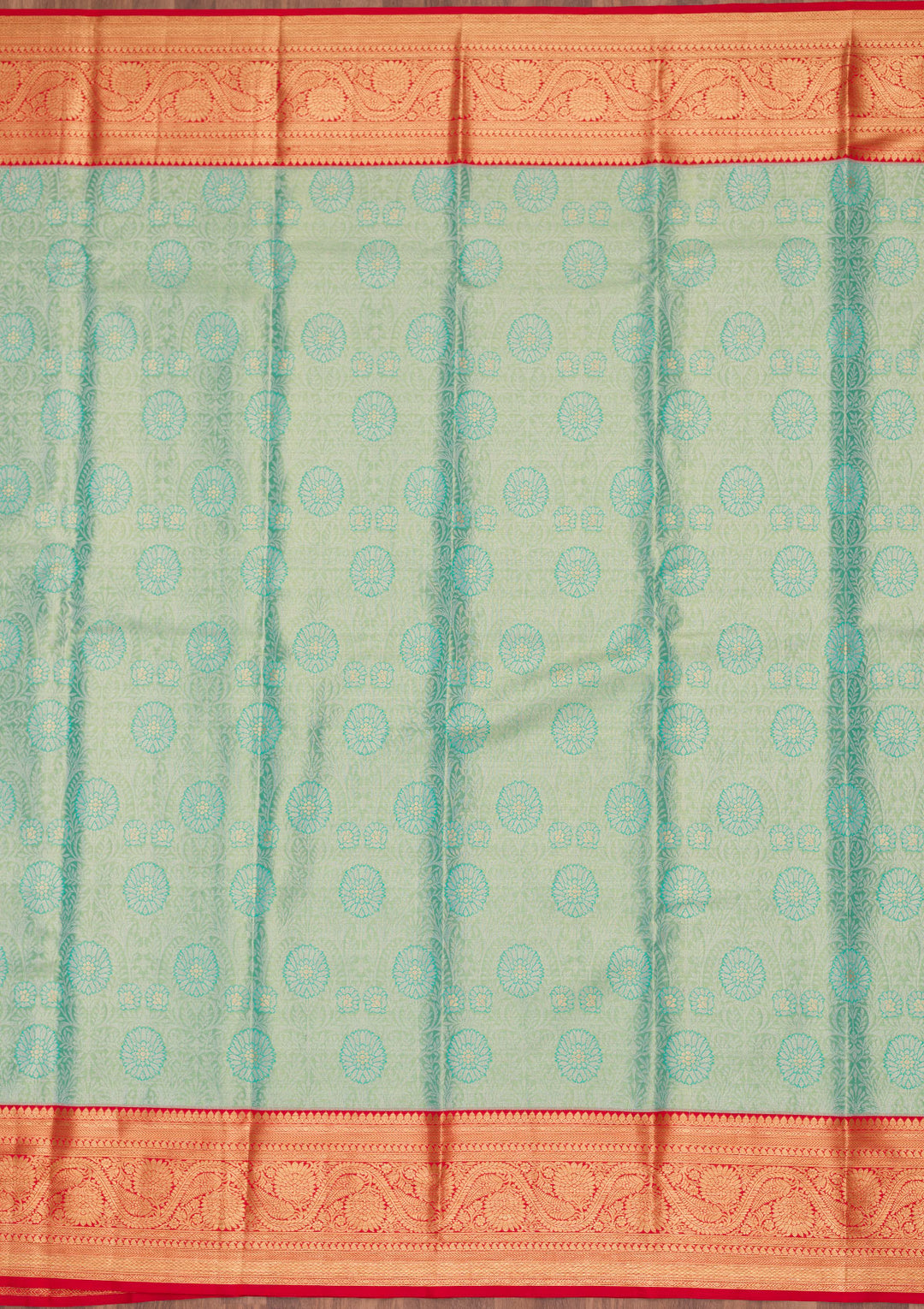 Sea Green Silk Jaal Saree With Matching Blouse Piece