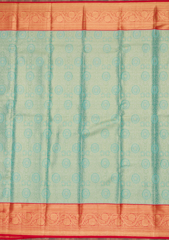 Sea Green Silk Jaal Saree With Matching Blouse Piece