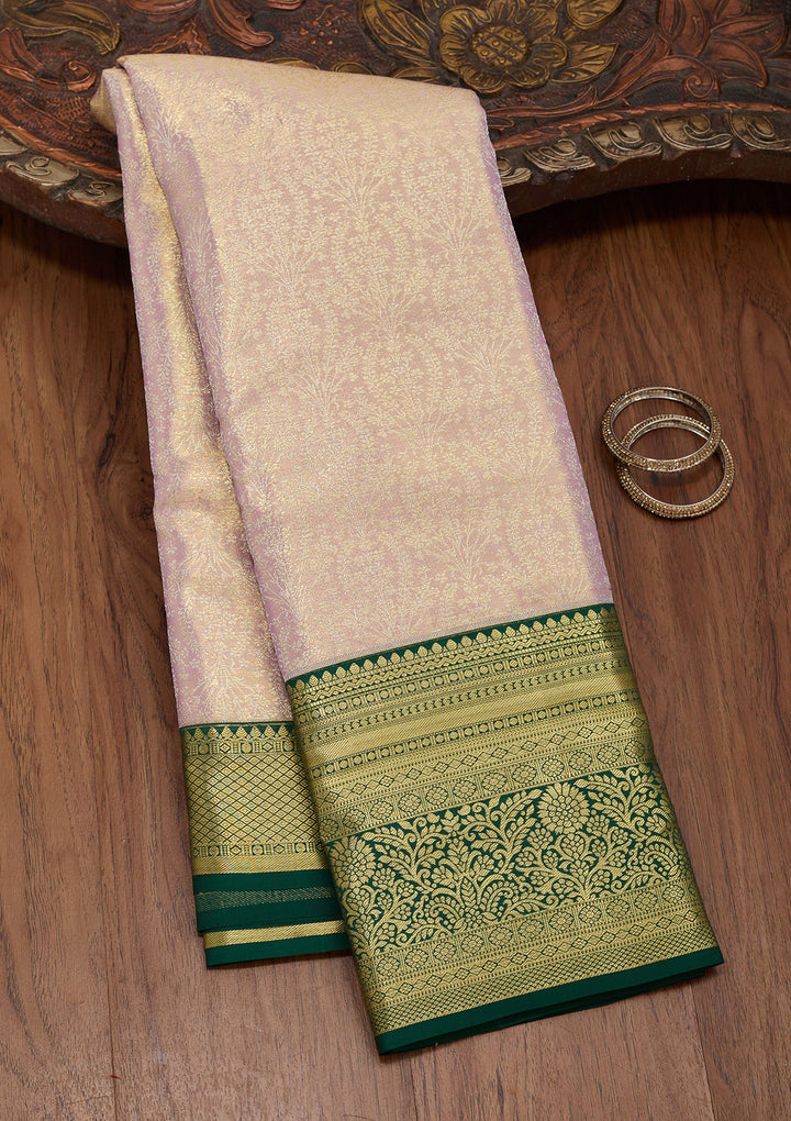 Mauve Tissue Jaal Saree With Matching Blouse Piece
