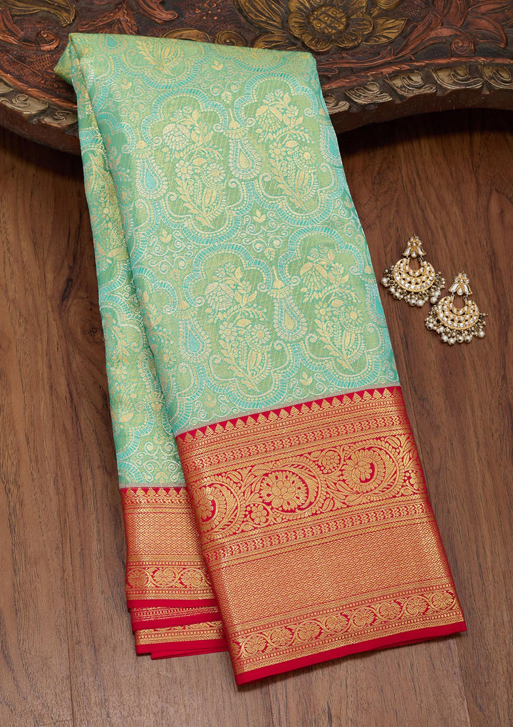 Rama Green Silk Jaal Saree With Matching Blouse Piece