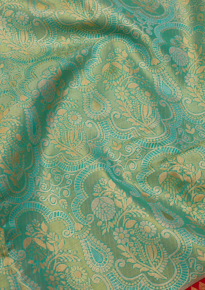 Rama Green Silk Jaal Saree With Matching Blouse Piece