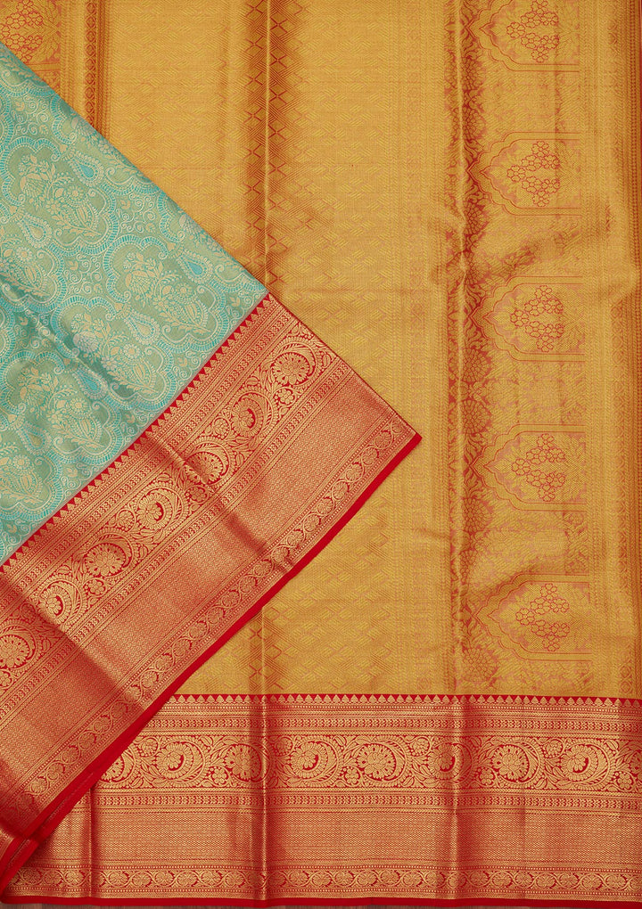 Rama Green Silk Jaal Saree With Matching Blouse Piece