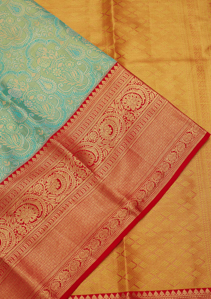 Rama Green Silk Jaal Saree With Matching Blouse Piece