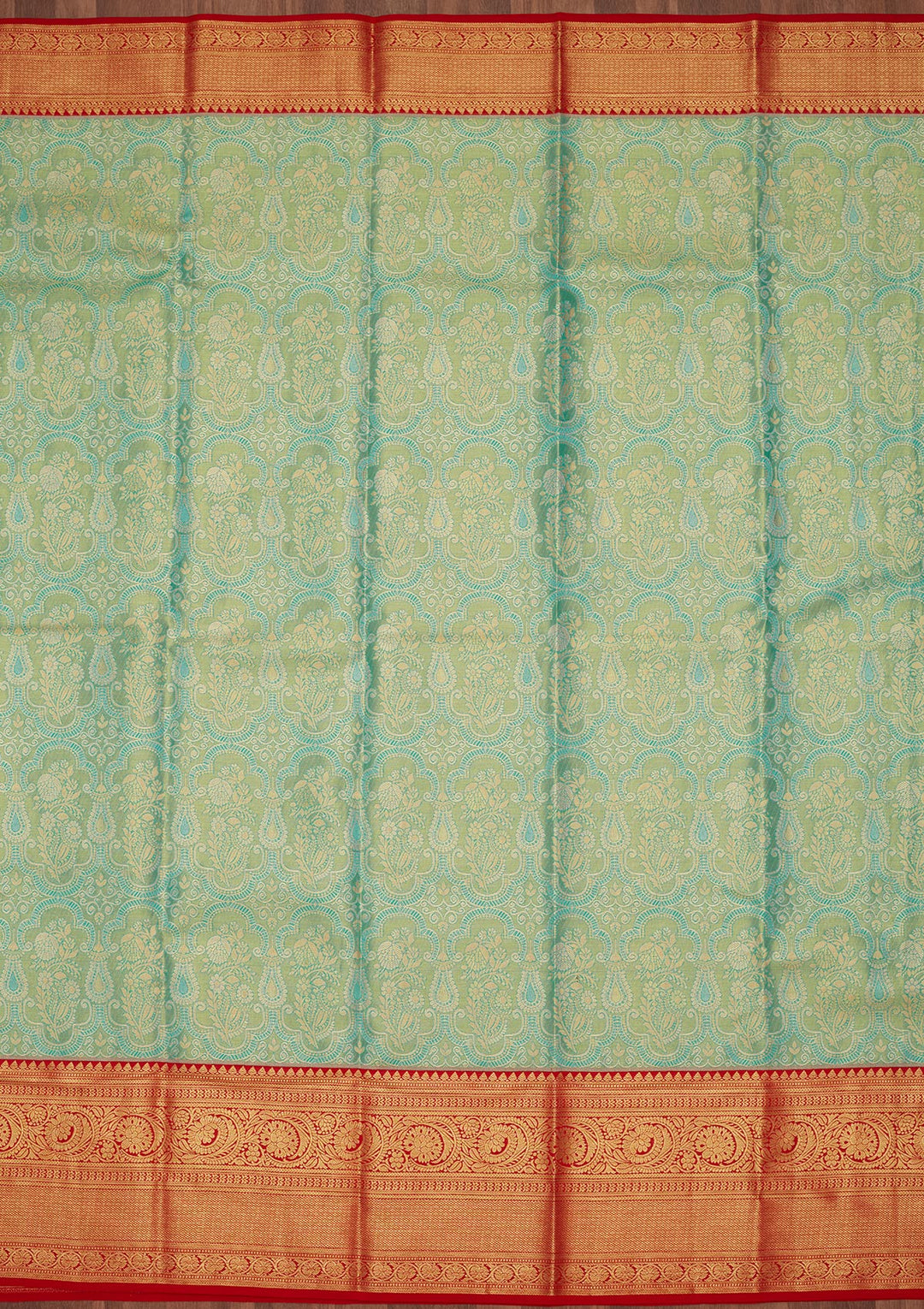 Rama Green Silk Jaal Saree With Matching Blouse Piece