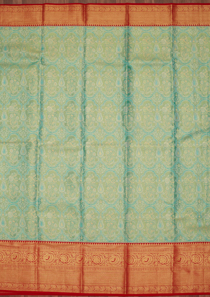 Rama Green Silk Jaal Saree With Matching Blouse Piece