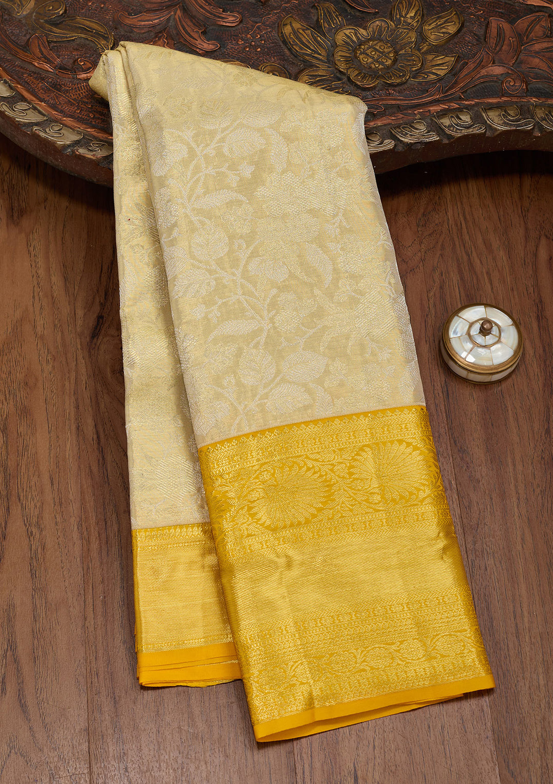 Gold Tissue Jaal Saree With Matching Blouse Piece