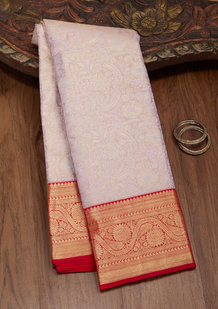 Lavender Silk Jaal Saree With Matching Blouse Piece