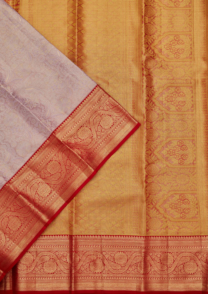 Lavender Silk Jaal Saree With Matching Blouse Piece
