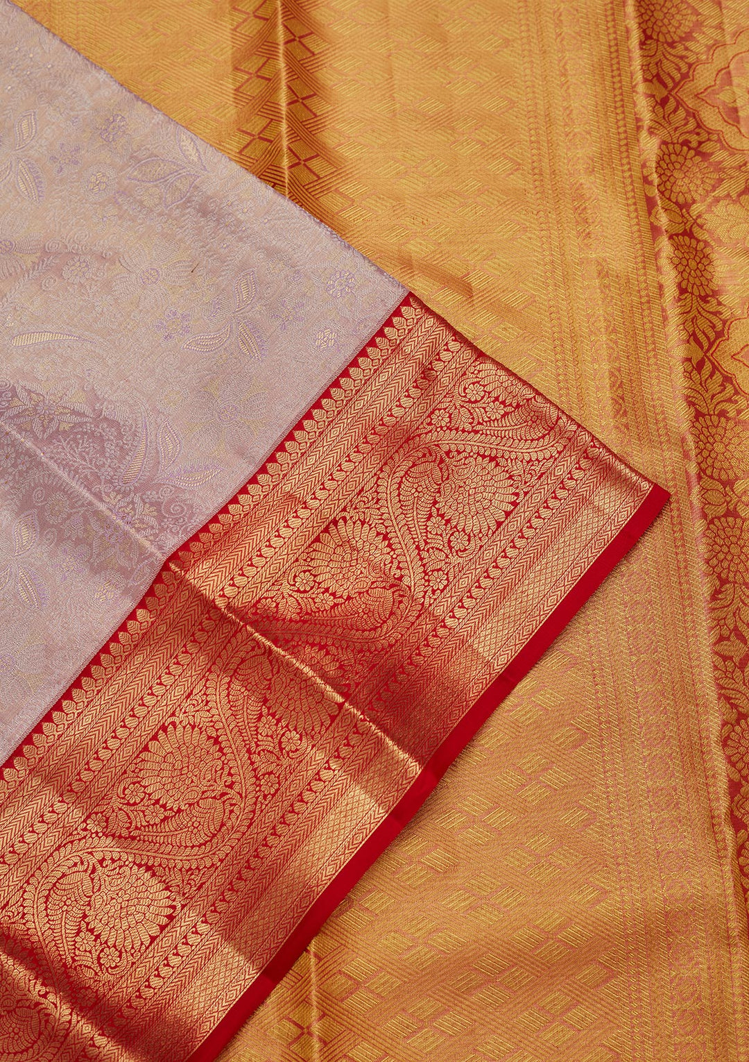 Lavender Silk Jaal Saree With Matching Blouse Piece