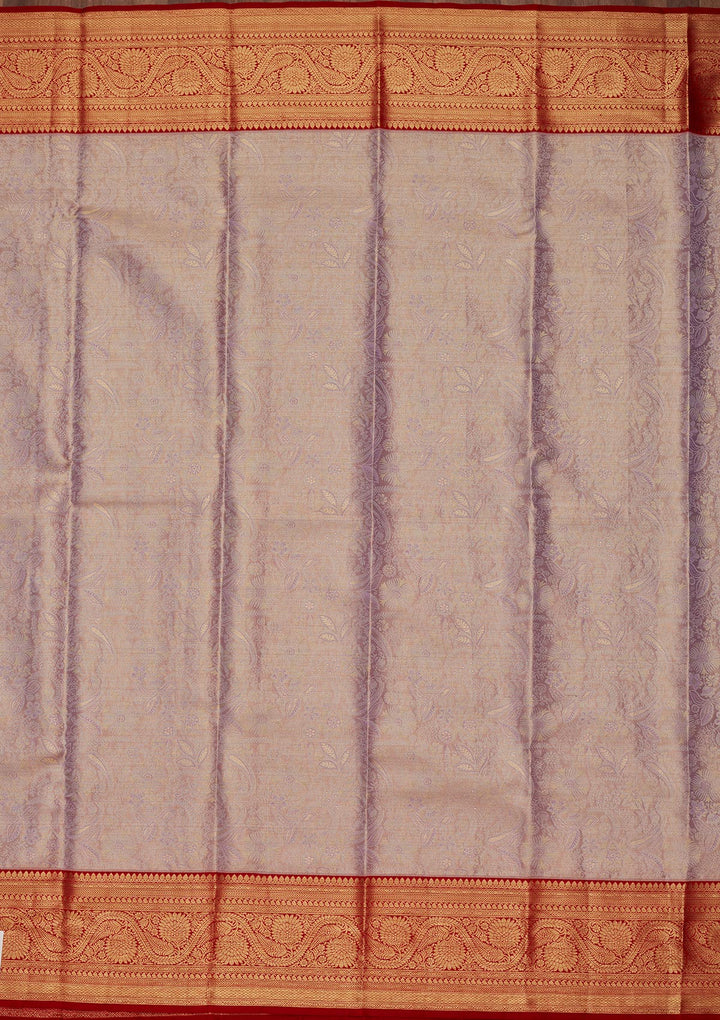 Lavender Silk Jaal Saree With Matching Blouse Piece