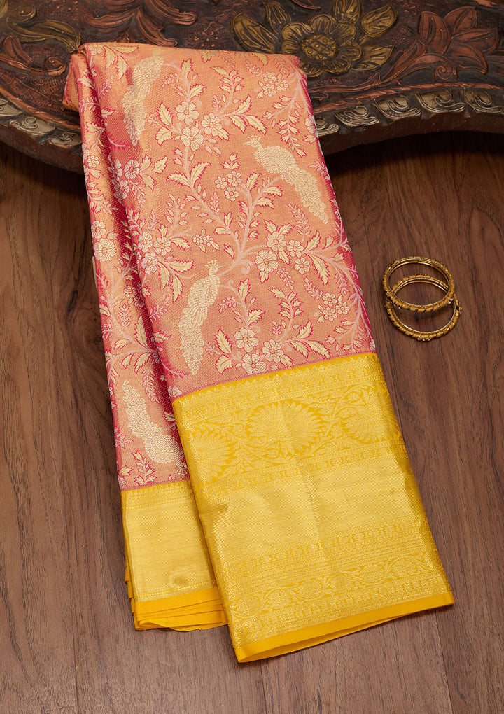 Rust Silk Jaal Saree With Matching Blouse Piece