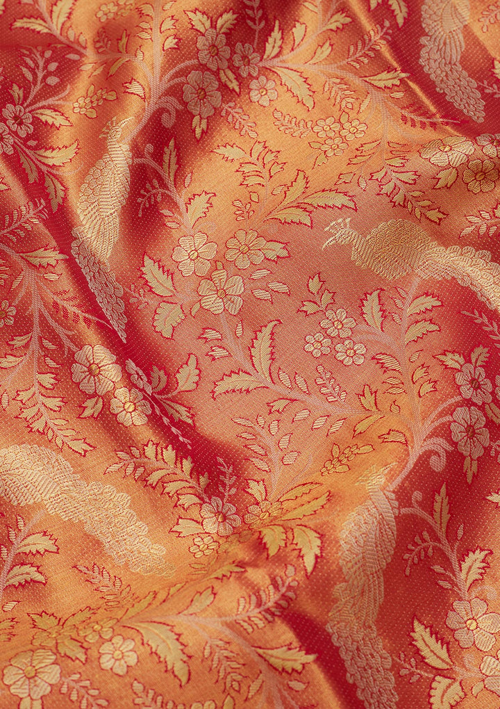 Rust Silk Jaal Saree With Matching Blouse Piece