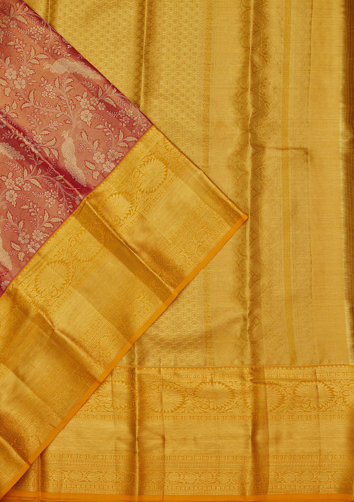 Rust Silk Jaal Saree With Matching Blouse Piece
