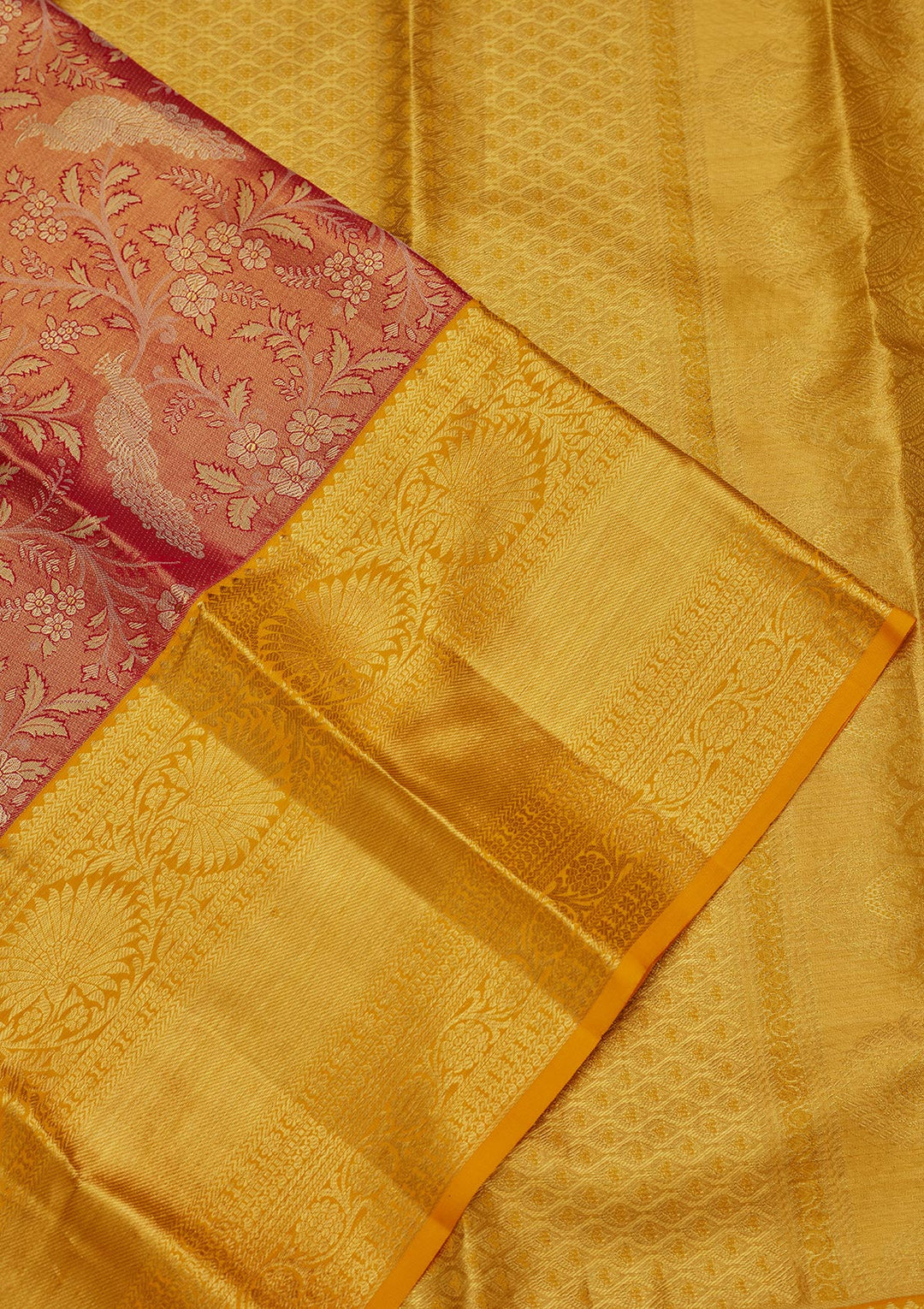 Rust Silk Jaal Saree With Matching Blouse Piece