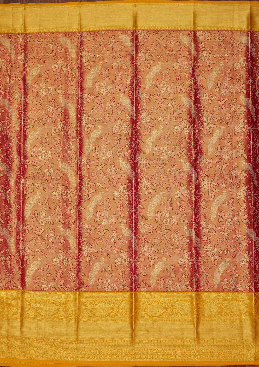 Rust Silk Jaal Saree With Matching Blouse Piece
