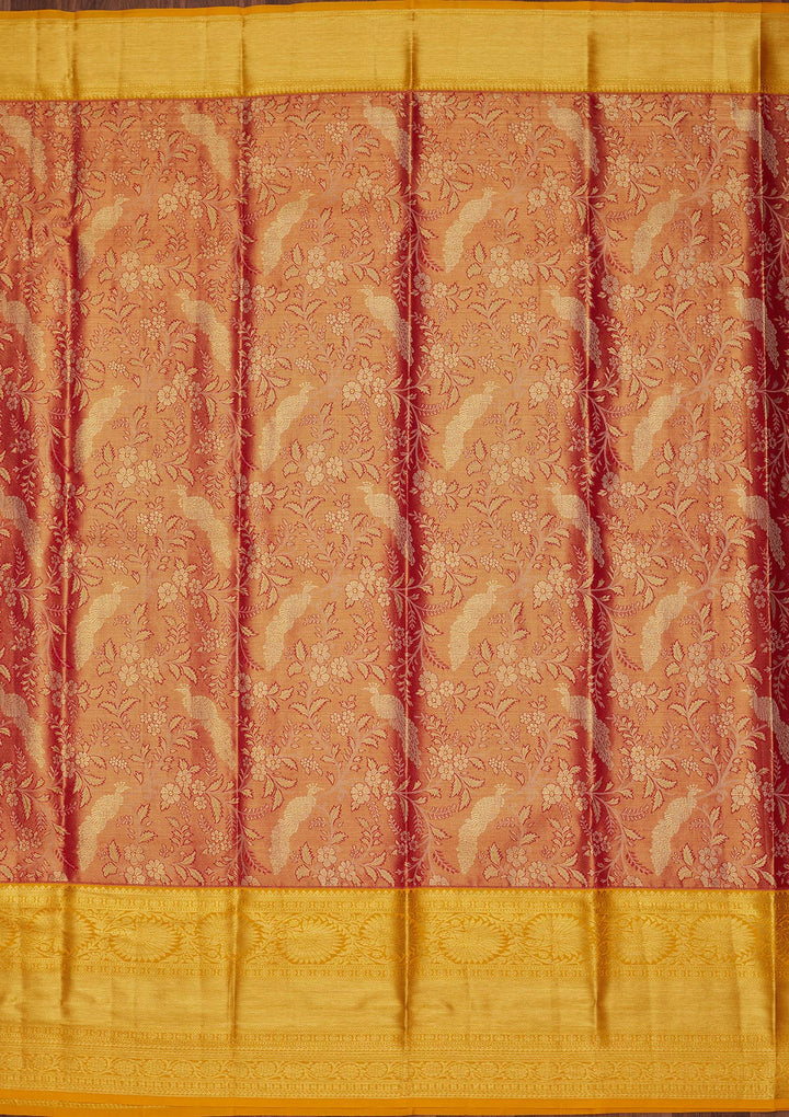 Rust Silk Jaal Saree With Matching Blouse Piece