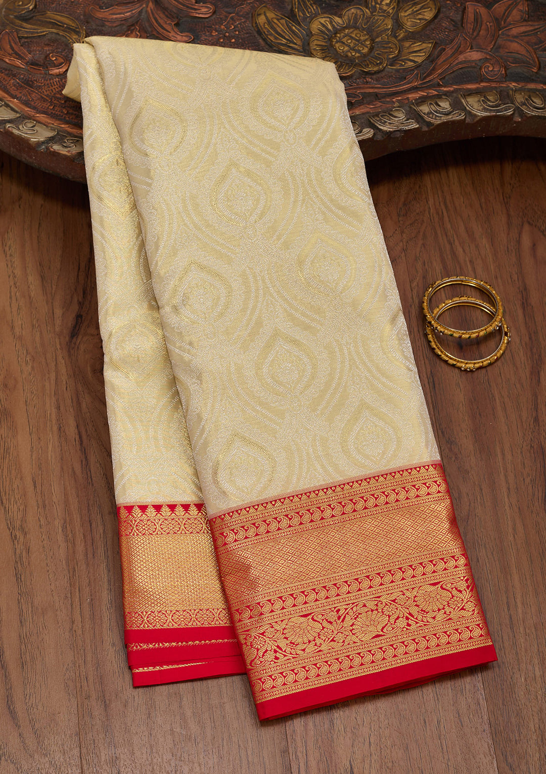Gold Tissue Jaal Saree With Matching Blouse Piece